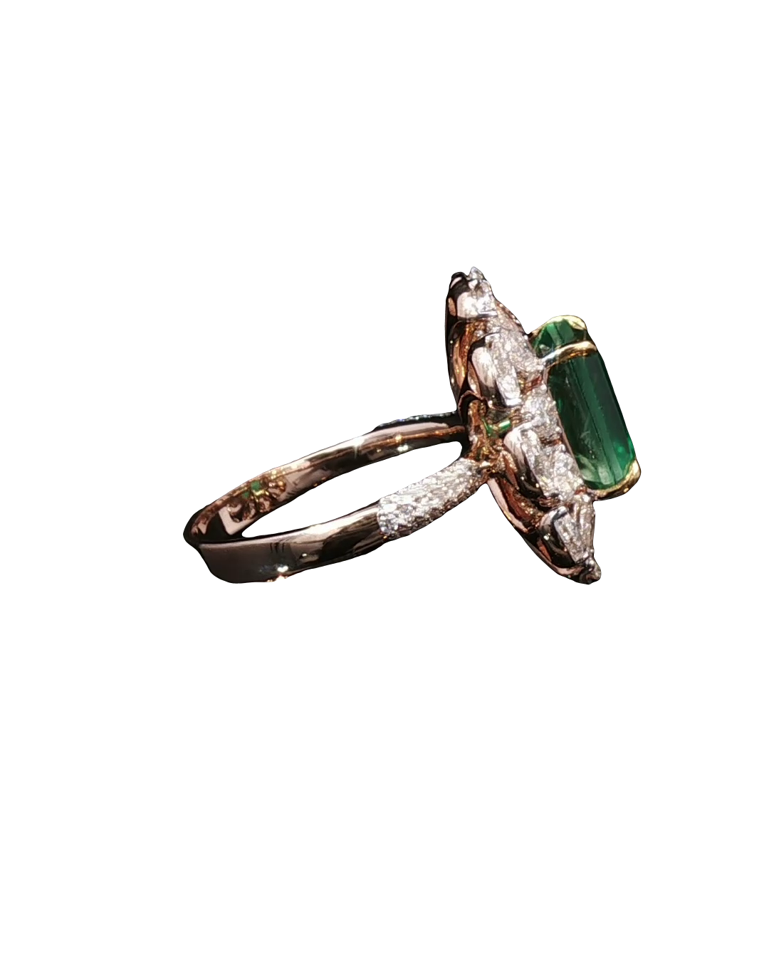 Natural Emerald Cut Green Emerald Statement Cocktail Ring in White Gold
