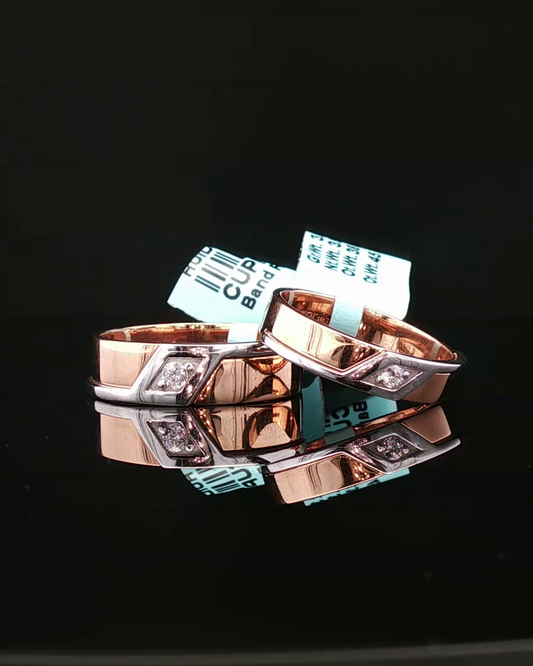 Contemporary Two-Tone Rose Gold Diamond Geometric Wedding Band Set