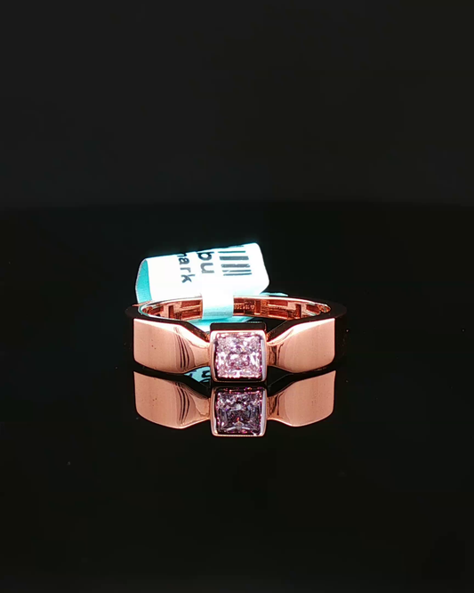 Fancy Pink Princess Cut Diamond Bezel Solitaire Ring in Rose Gold