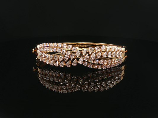 Multi-Strand Pear and Round Brilliant Diamond Bangle in 18k Yellow Gold