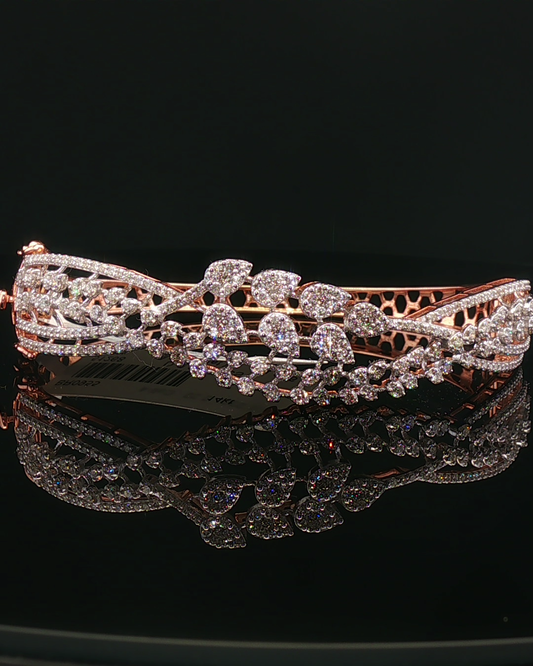 Floral Foliate Diamond Bypass Bangle in Rose Gold