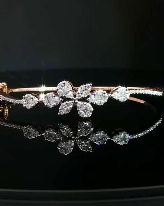 Floral Motif Pear-Shaped Diamond Rose Gold Bangle