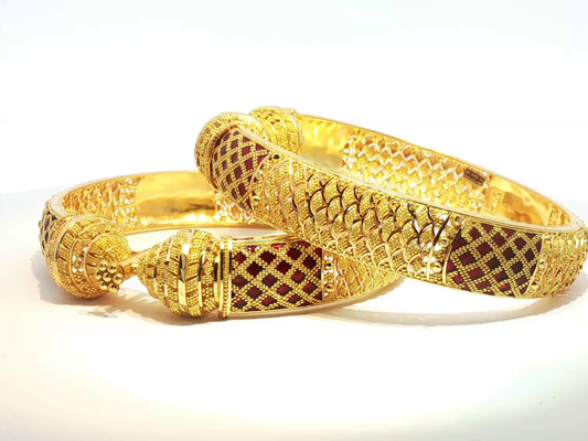 22kt Gold Bangles with Red Mina work