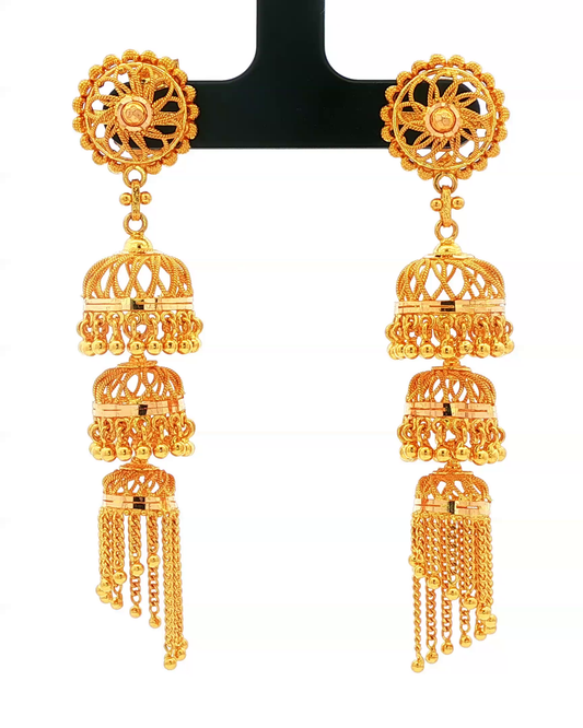 Yellow Gold Multi-Tiered Filigree Dangle Earrings