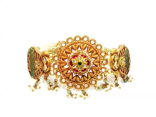 Yellow Gold Mandala Choker Necklace with Red Rubies
