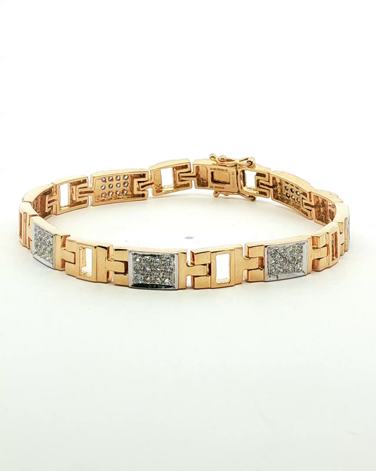 Geometric Yellow Gold and Diamond Link Bracelet