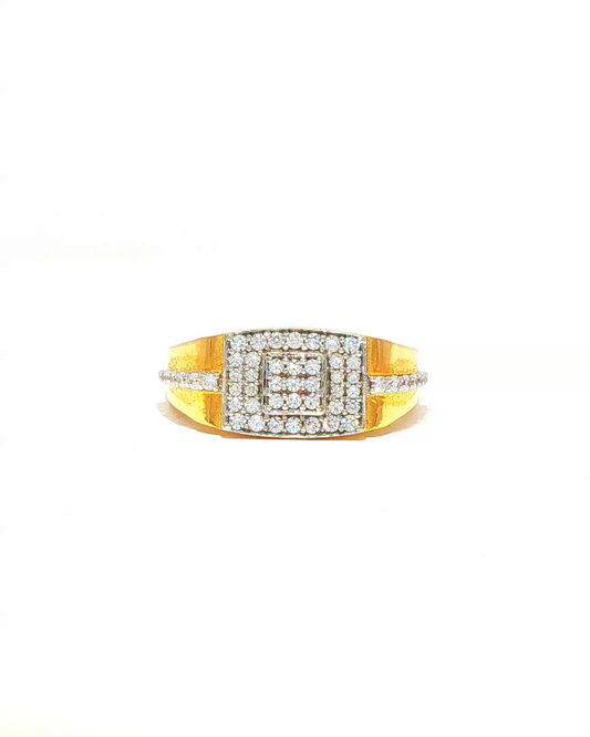 Diamond Pave Square Signet Ring in Yellow Gold
