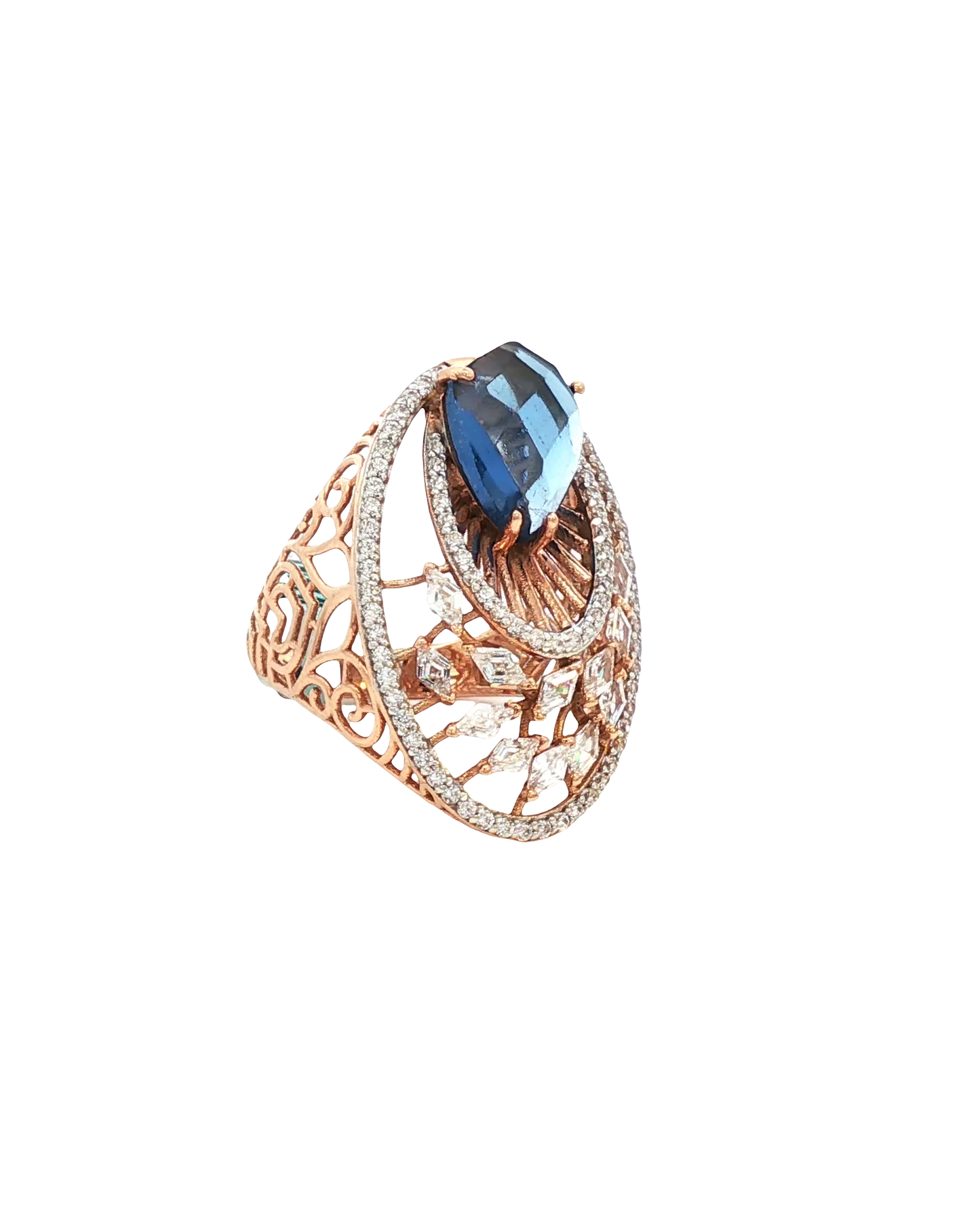 Cushion Cut Blue Topaz Cocktail Ring in Rose Gold