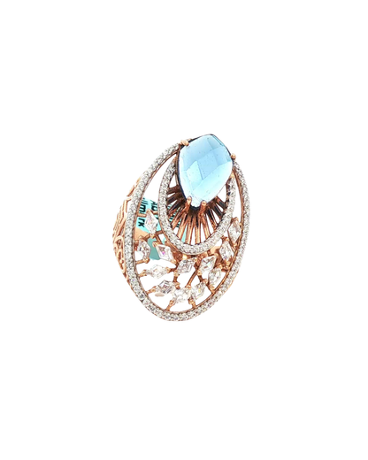 Cushion Cut Blue Topaz Cocktail Ring in Rose Gold