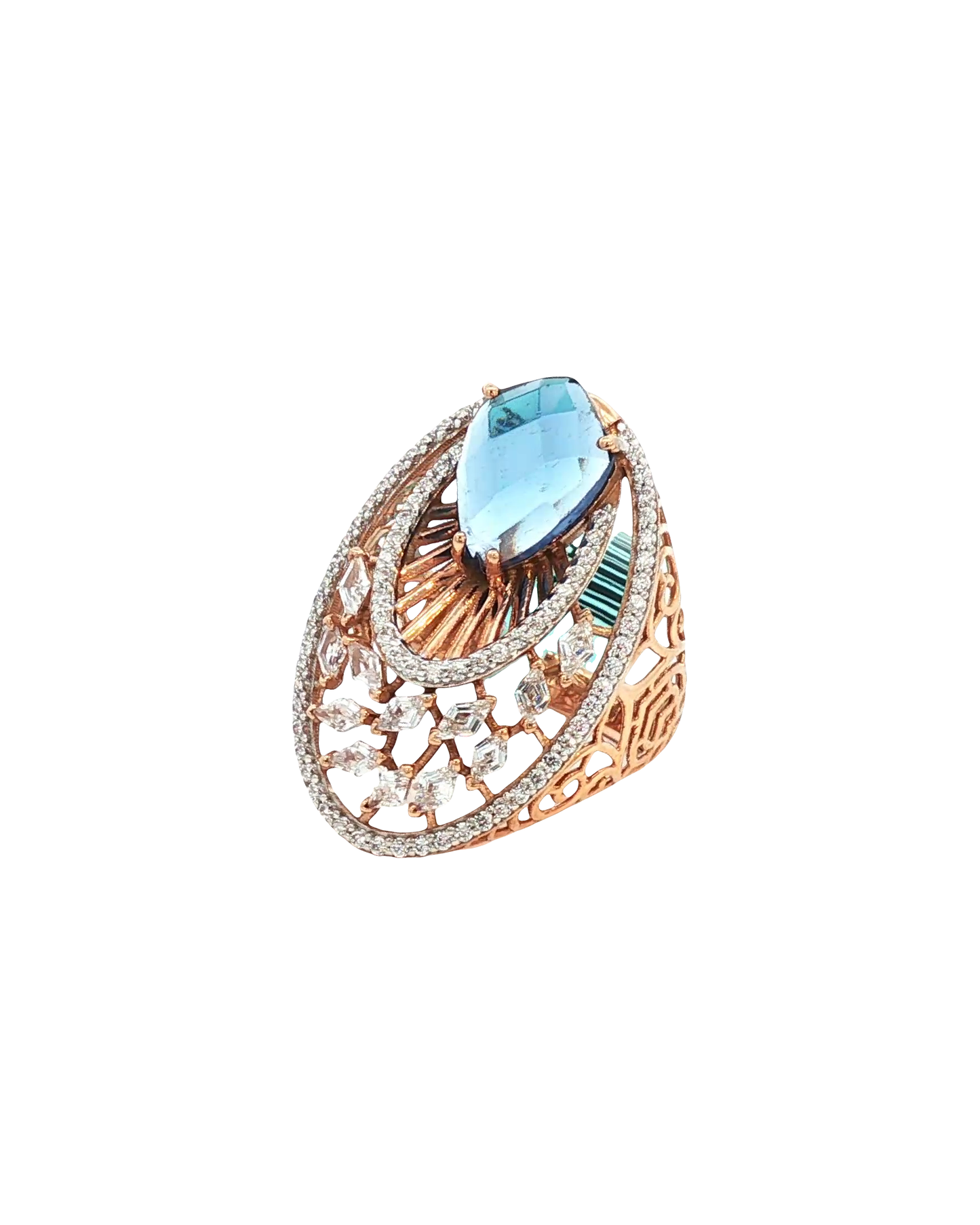 Cushion Cut Blue Topaz Cocktail Ring in Rose Gold