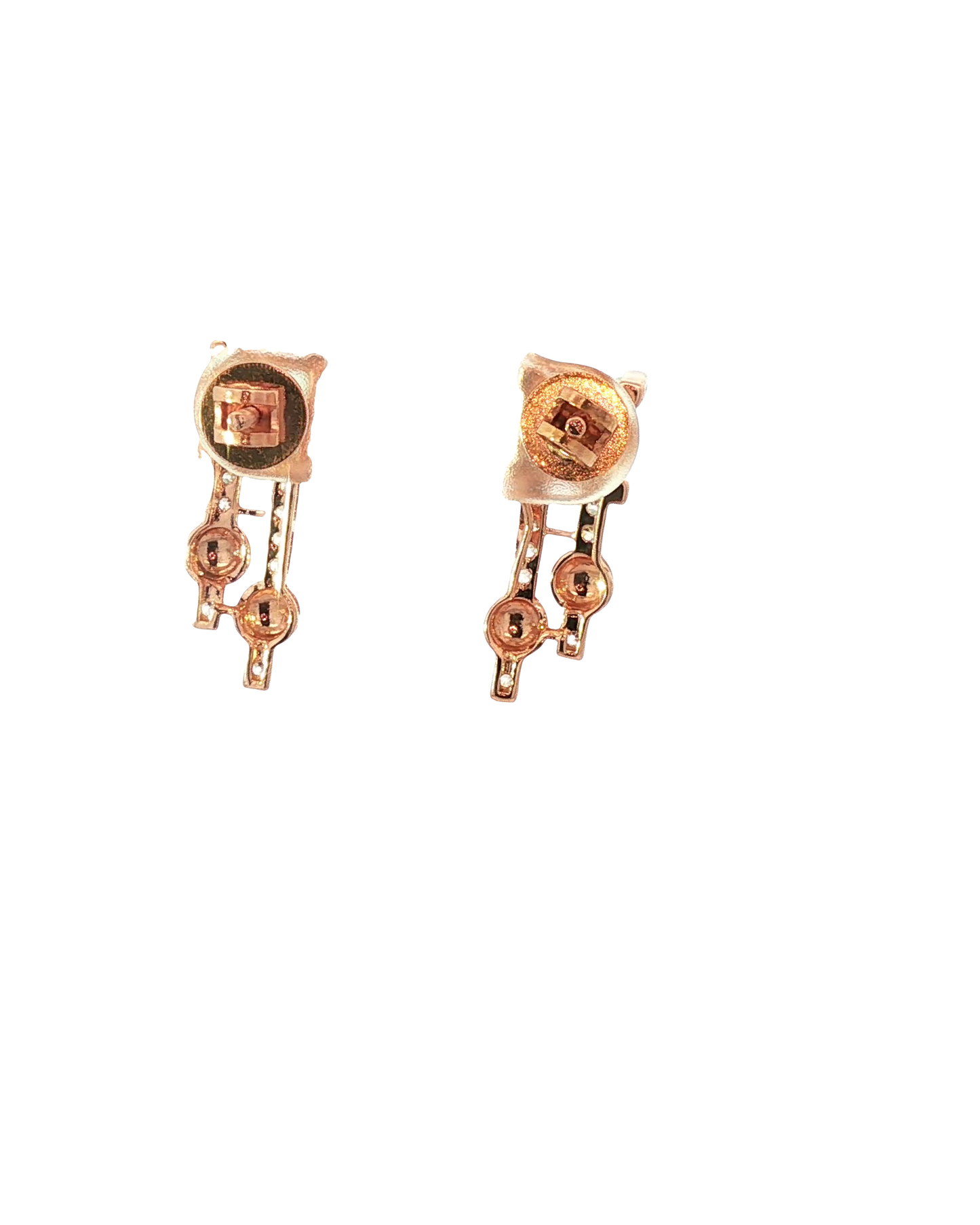 Elegant Rose Gold Square Cabochon Jade and Round Brilliant Diamond Drop Earrings