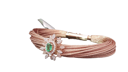 Elegant Oval Green Emerald and Pear Brilliant Diamond Rose Gold Chain Bracelet
