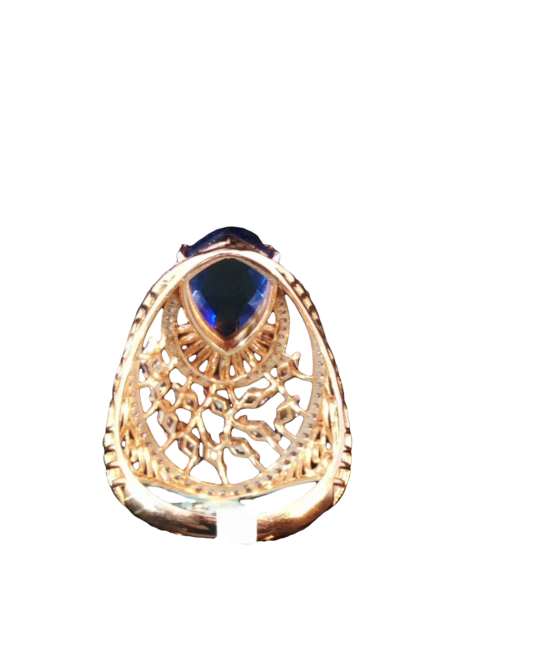 Pear Shaped Deep Blue Sapphire Cocktail Ring in Rose Gold