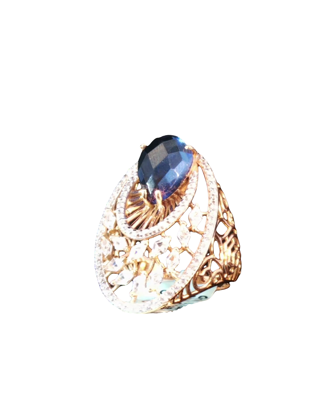 Pear Shaped Deep Blue Sapphire Cocktail Ring in Rose Gold