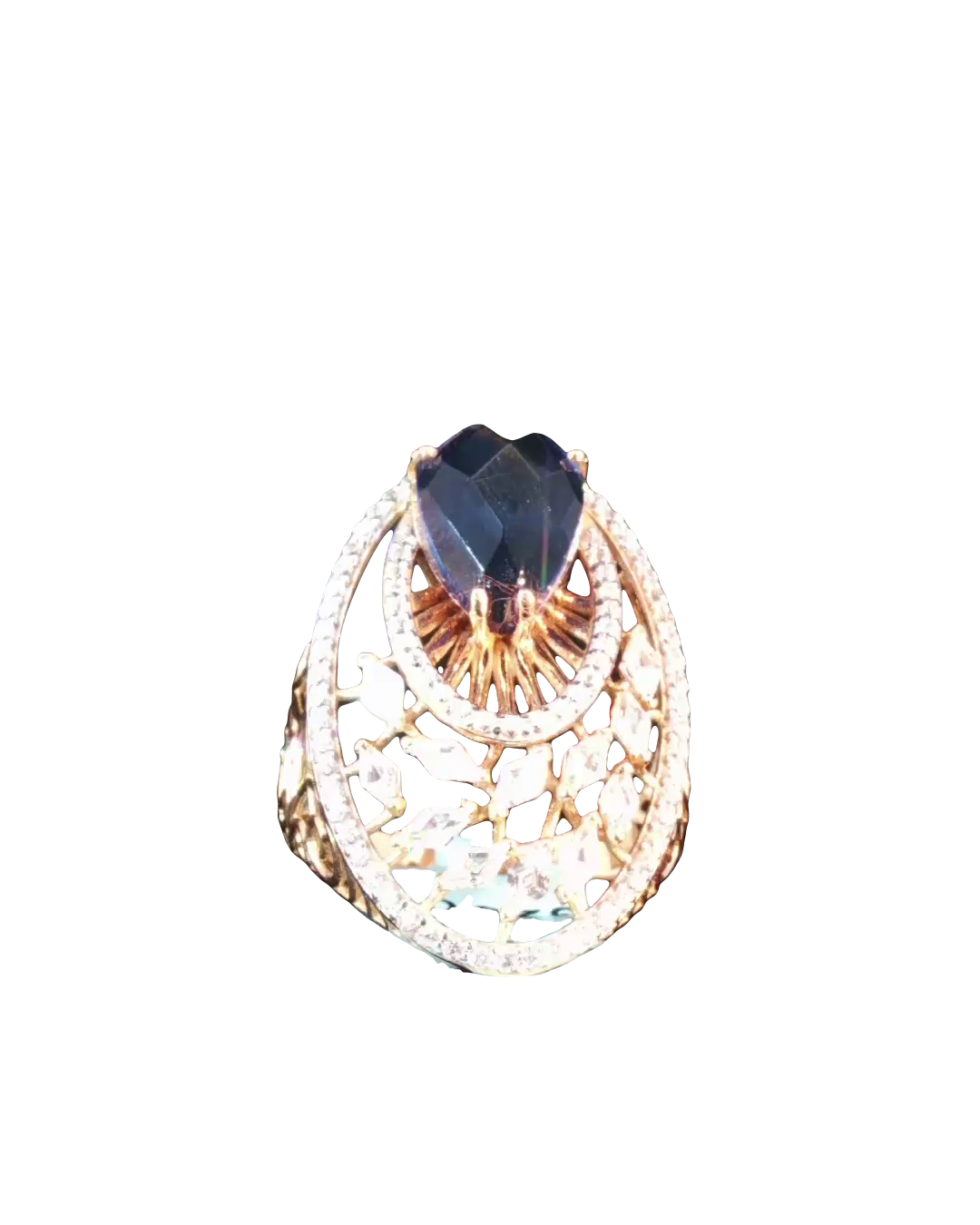 Pear Shaped Deep Blue Sapphire Cocktail Ring in Rose Gold