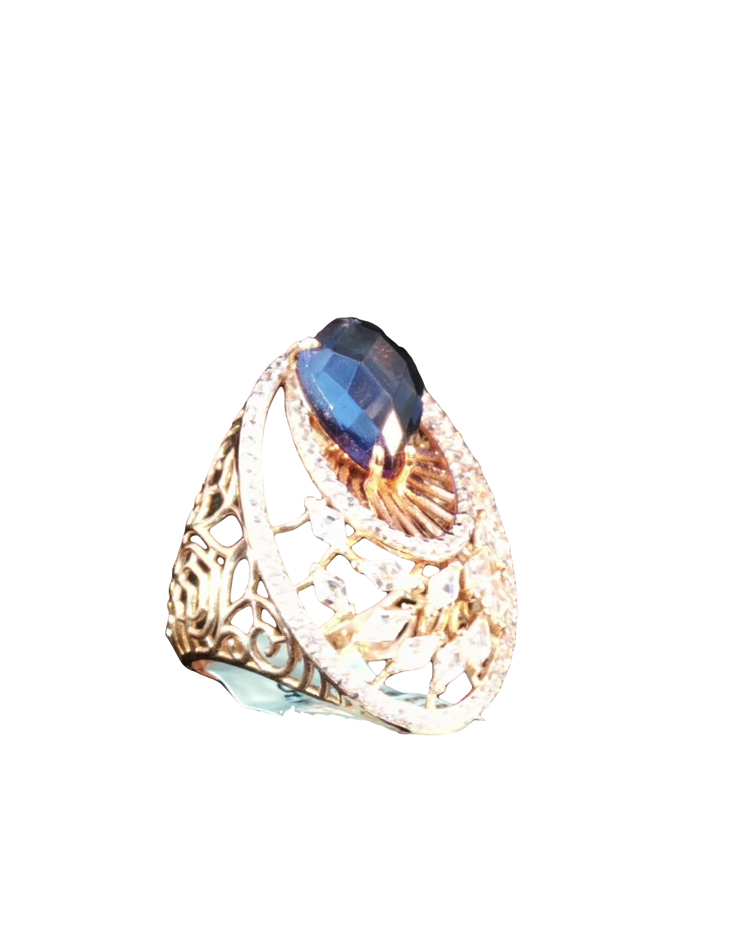 Pear Shaped Deep Blue Sapphire Cocktail Ring in Rose Gold