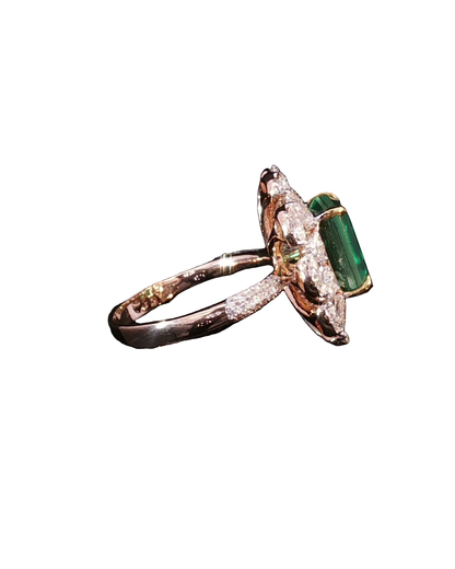 Elegant Emerald-Cut Green Emerald Cocktail Ring in Polished White Gold