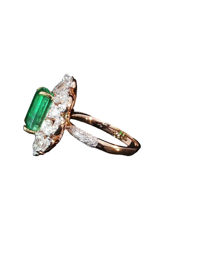 Elegant Emerald-Cut Green Emerald Cocktail Ring in Polished White Gold