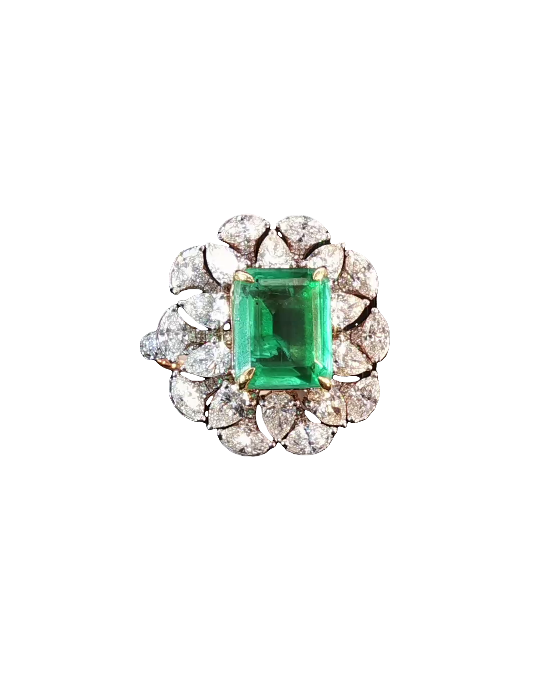 Elegant Emerald-Cut Green Emerald Cocktail Ring in Polished White Gold