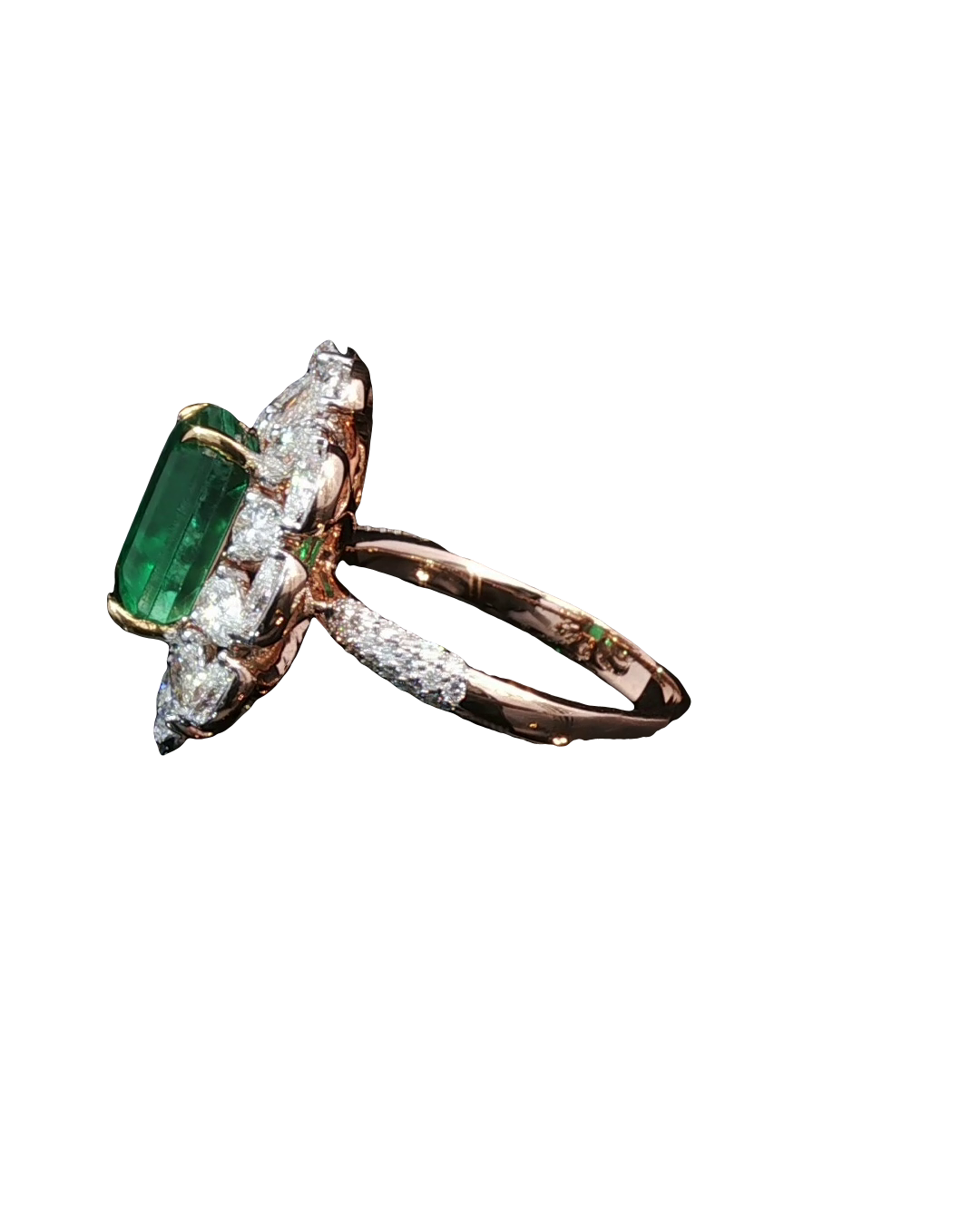 Natural Emerald Cut Green Emerald Statement Cocktail Ring in White Gold