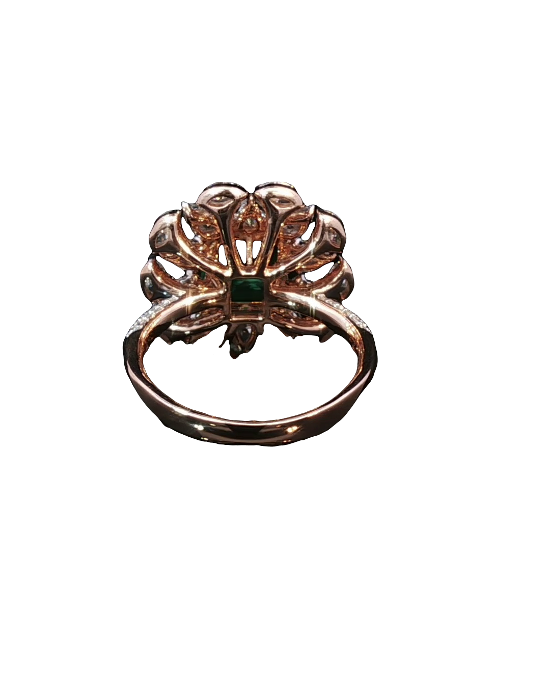 Natural Emerald Cut Green Emerald Statement Cocktail Ring in White Gold