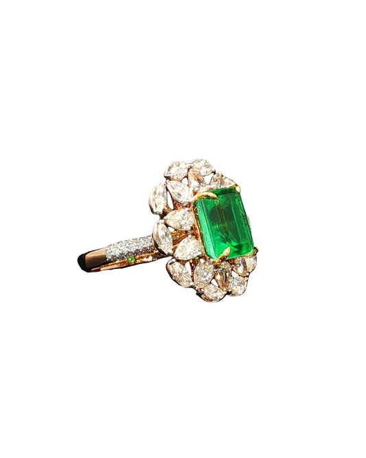 Emerald-Cut Green Emerald Cocktail Ring in Polished Rose Gold