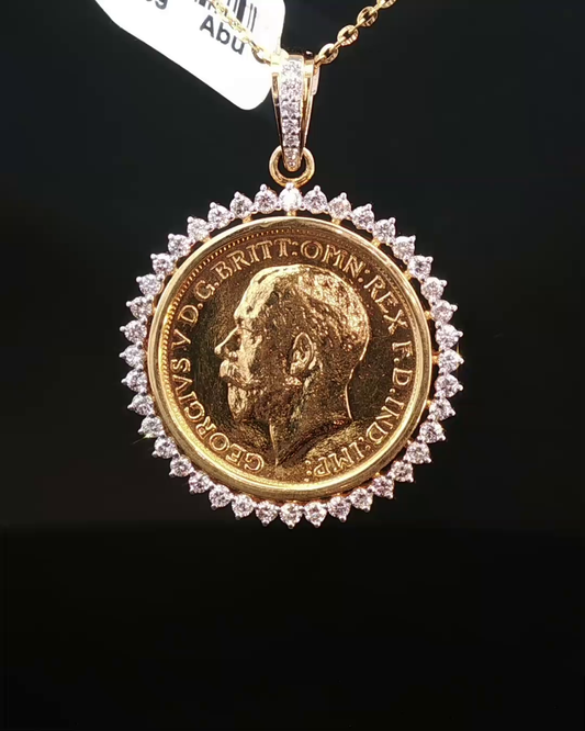 Yellow Gold Oval Medallion Pendant with Round Brilliant Diamond Accent
