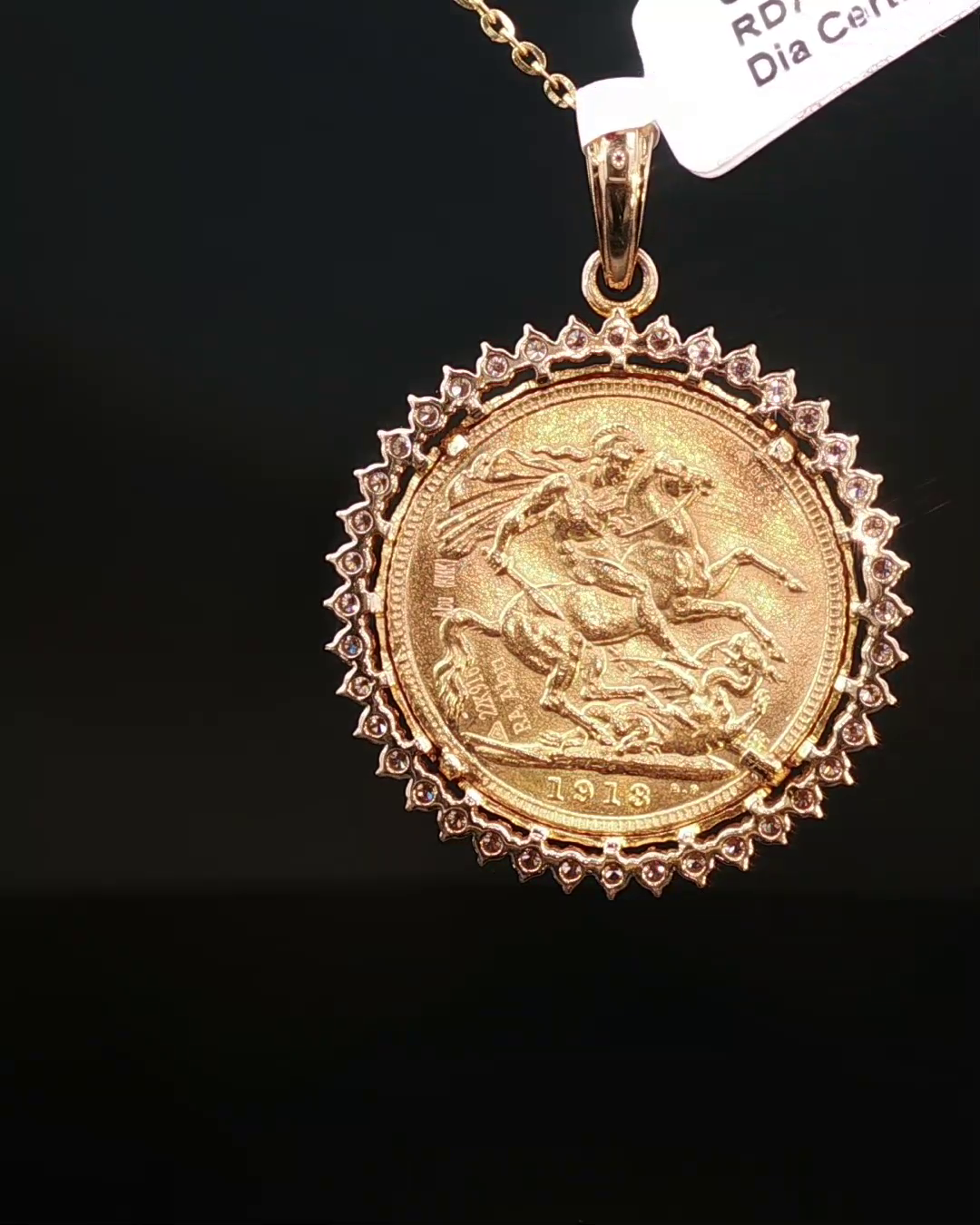 Yellow Gold Oval Medallion Pendant with Round Brilliant Diamond Accent