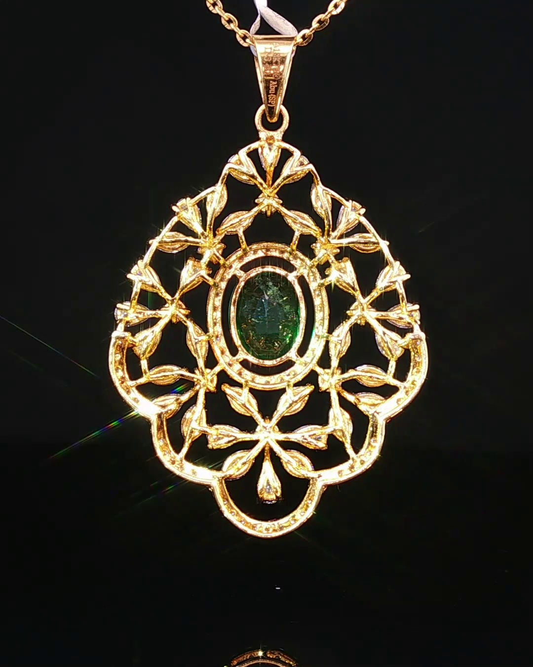 Classic Oval Mixed-Cut Green Emerald Solitaire Pendant in Polished Yellow Gold