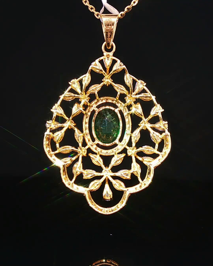Classic Oval Mixed-Cut Green Emerald Solitaire Pendant in Polished Yellow Gold