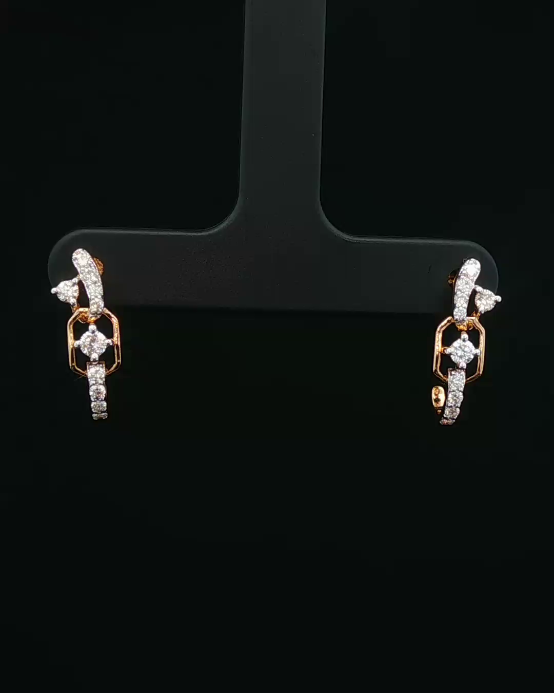 Geometric Rose Gold and Round Brilliant Diamond Drop Earrings