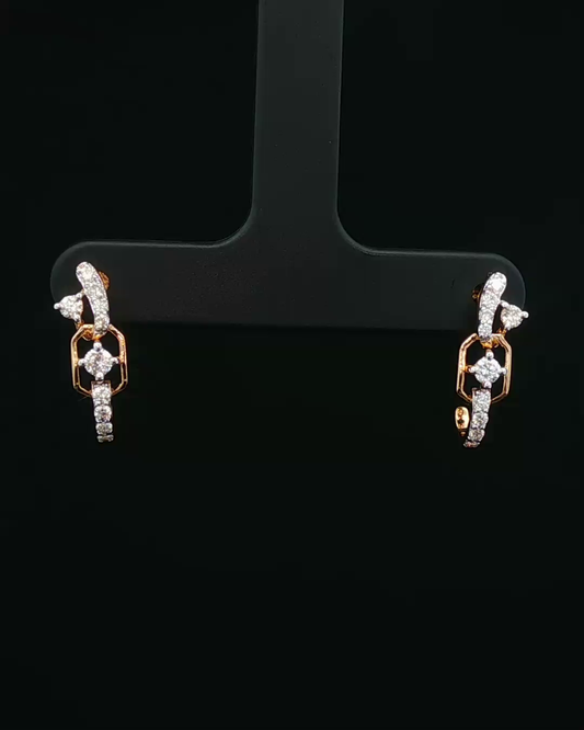 Geometric Rose Gold and Round Brilliant Diamond Drop Earrings