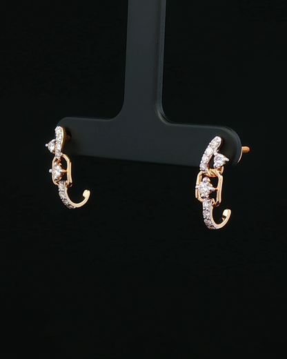 Geometric Rose Gold and Round Brilliant Diamond Drop Earrings