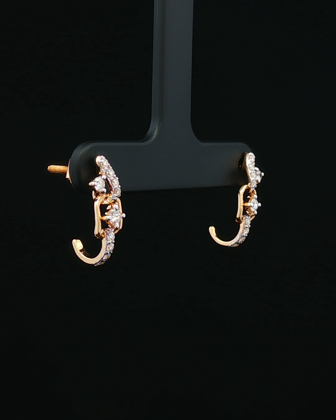 Geometric Rose Gold and Round Brilliant Diamond Drop Earrings