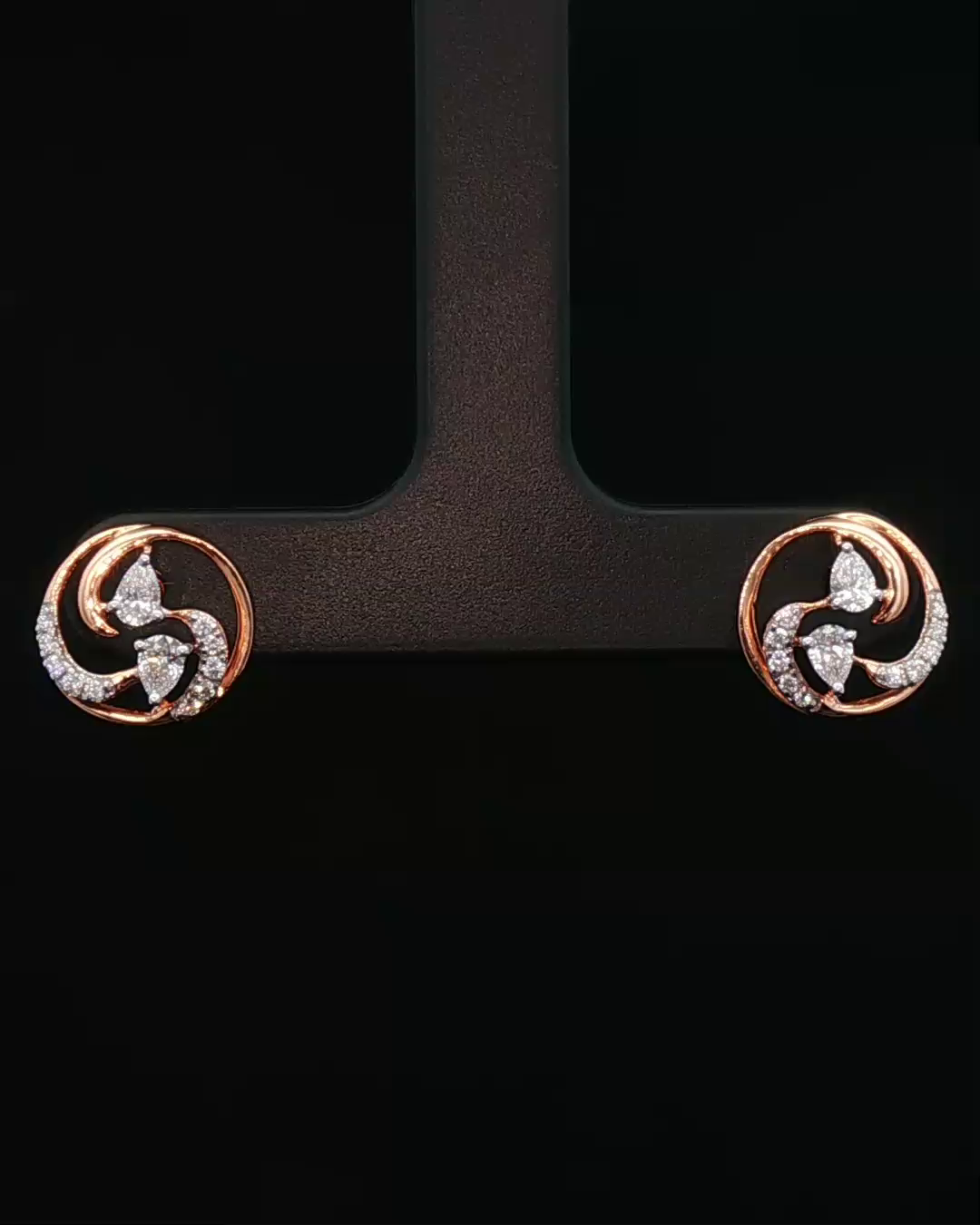 Pear-Cut Diamond Spiral Stud Earrings in Rose Gold