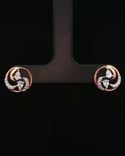 Pear-Cut Diamond Spiral Stud Earrings in Rose Gold