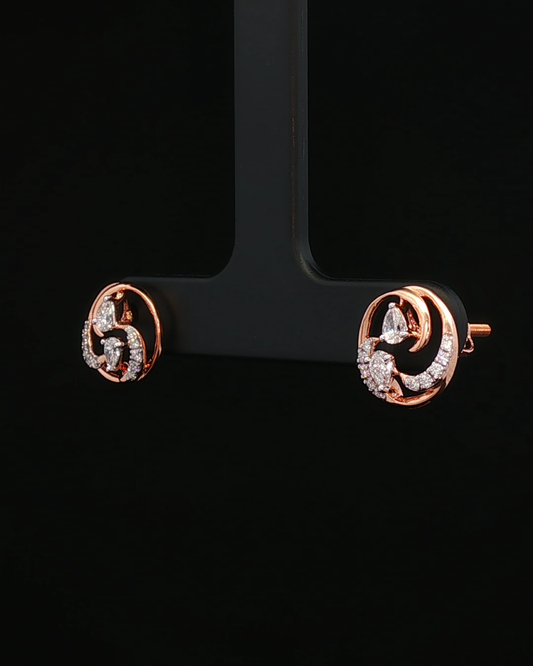 Pear-Cut Diamond Spiral Stud Earrings in Rose Gold