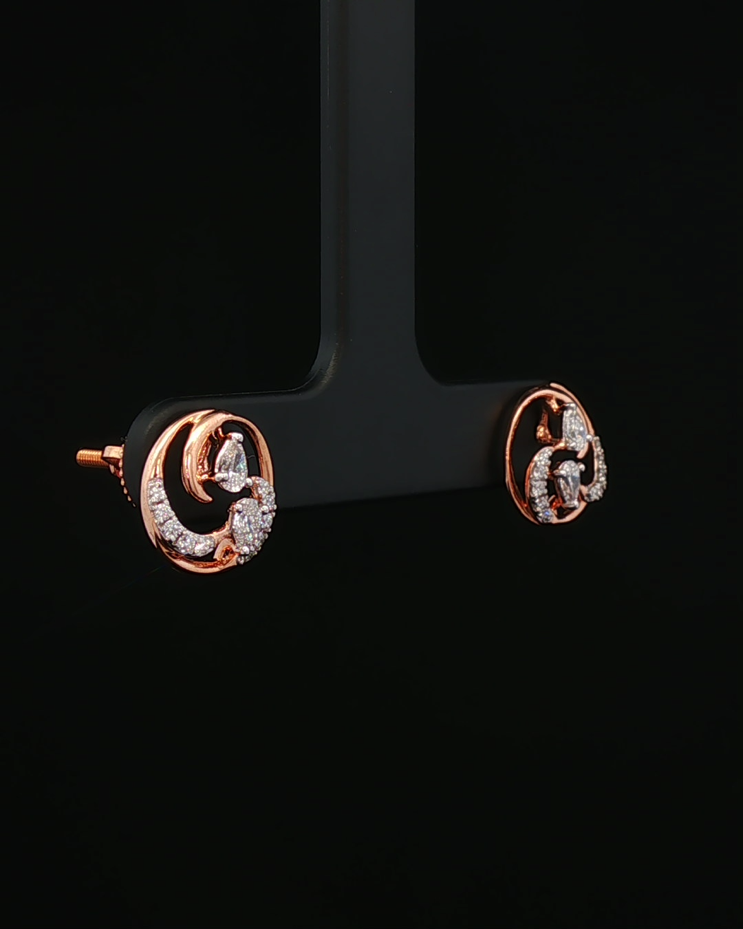 Pear-Cut Diamond Spiral Stud Earrings in Rose Gold