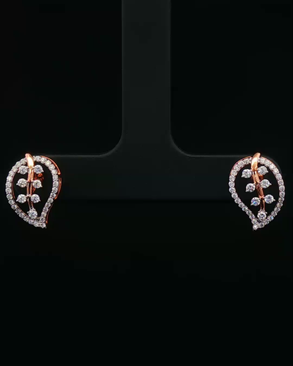 Diamond Leaf Motif Rose Gold Openwork Stud Earrings