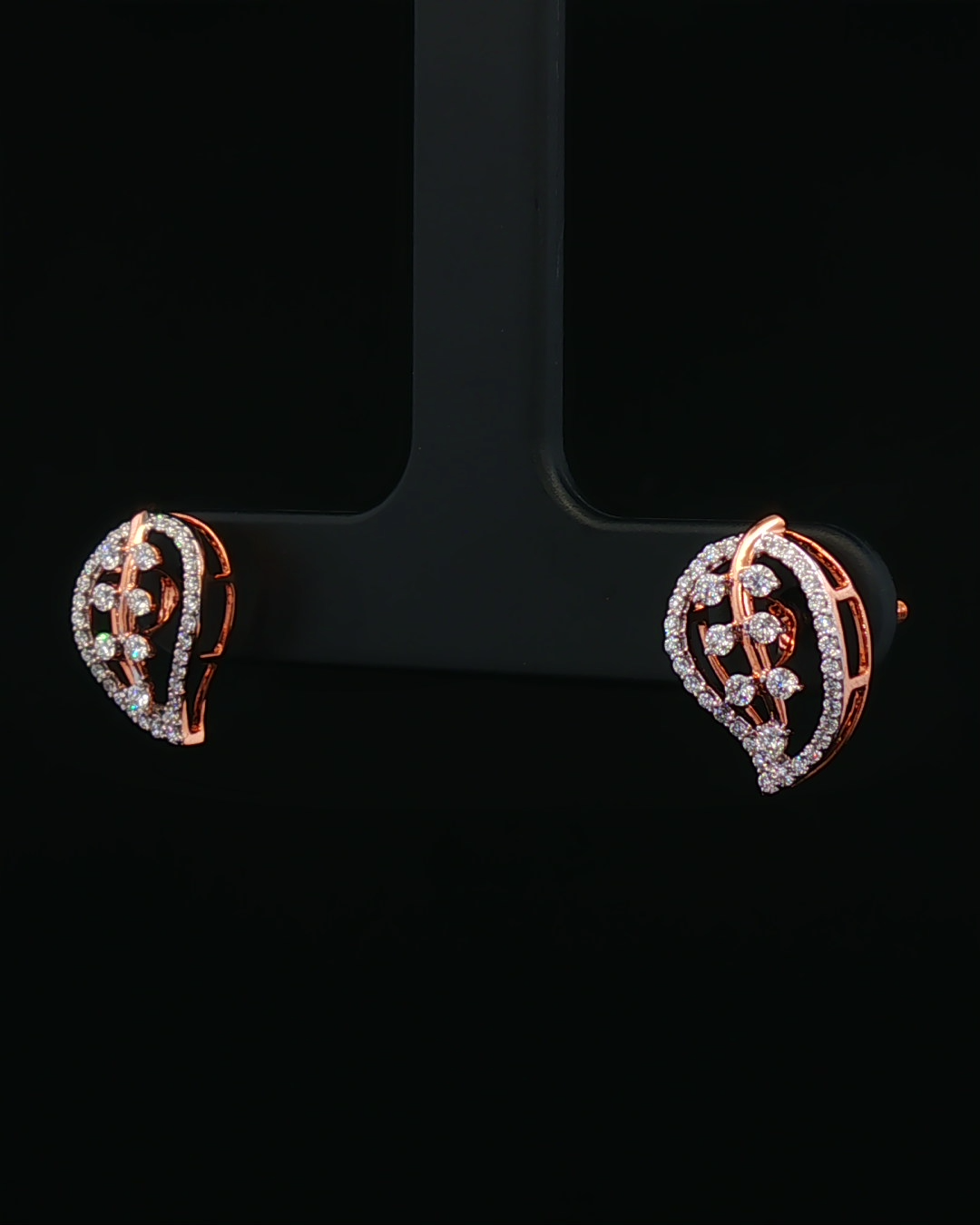 Diamond Leaf Motif Rose Gold Openwork Stud Earrings