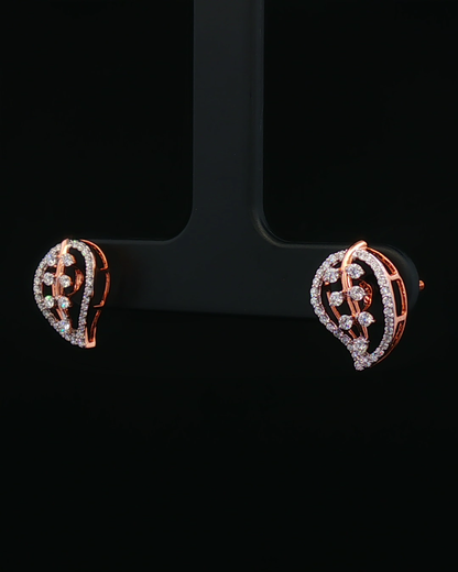 Diamond Leaf Motif Rose Gold Openwork Stud Earrings
