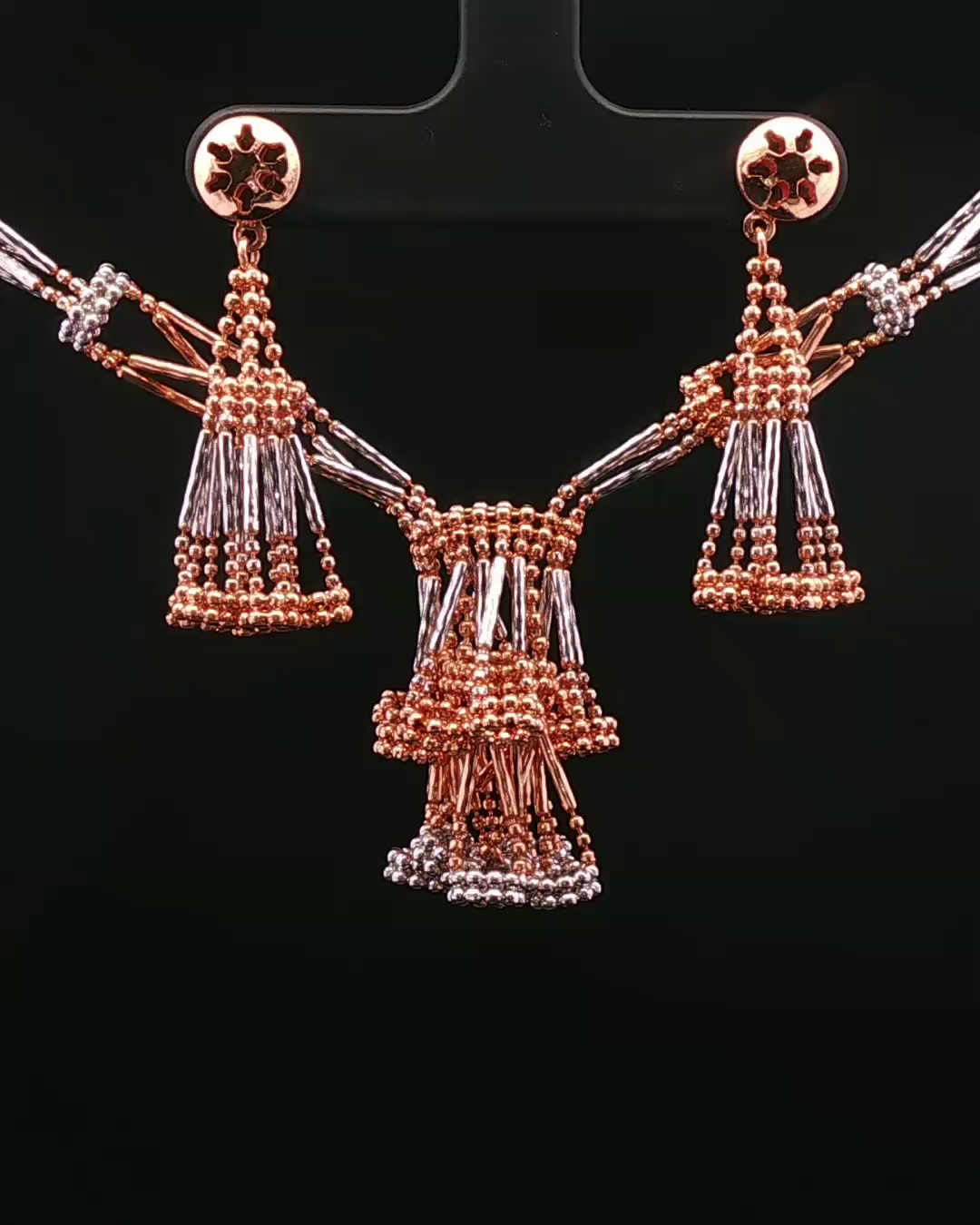 Rose Gold Beaded Tassel Necklace and Drop Earring Set