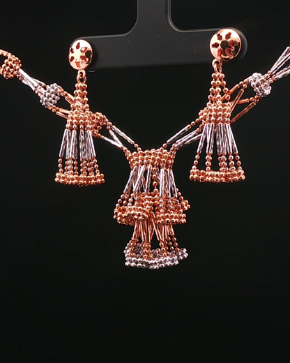 Rose Gold Beaded Tassel Necklace and Drop Earring Set