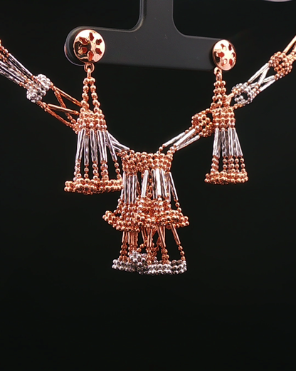 Rose Gold Beaded Tassel Necklace and Drop Earring Set