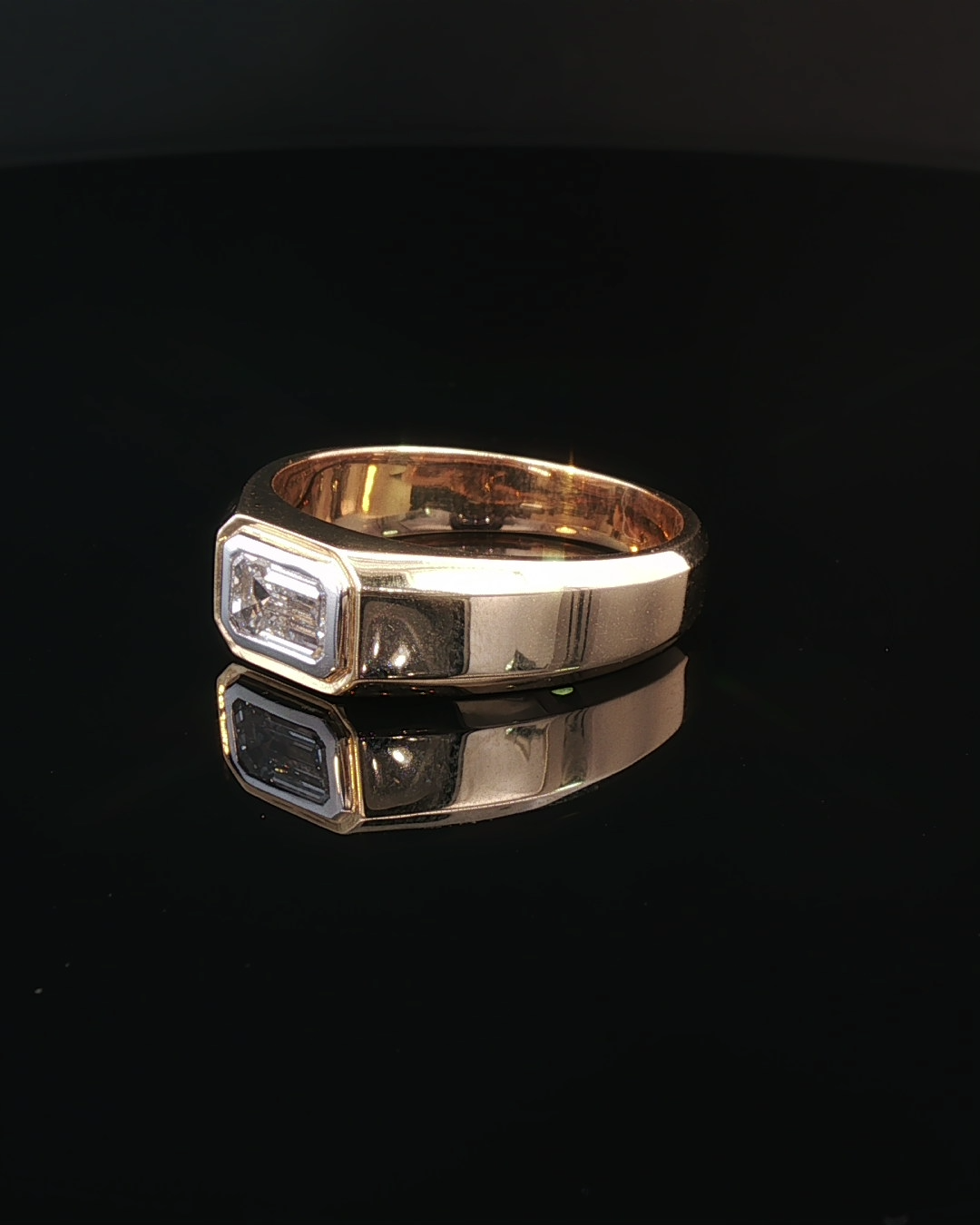 Emerald-Cut Diamond Bezel-Set Signet Ring in Yellow Gold