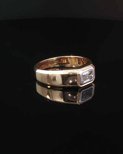Emerald-Cut Diamond Bezel-Set Signet Ring in Yellow Gold