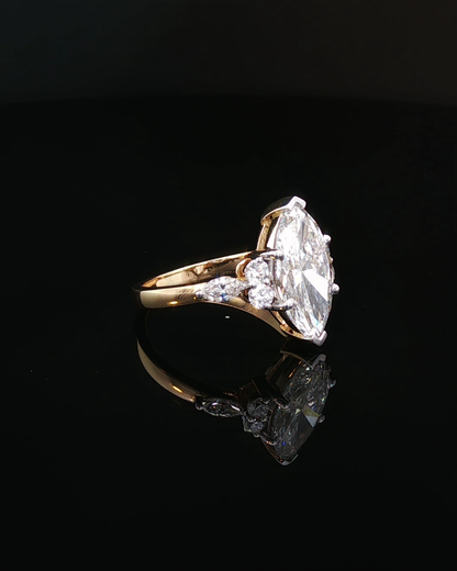 Marquise Brilliant Diamond Cluster Shoulder Engagement Ring in Yellow Gold