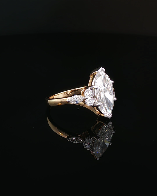 Marquise Brilliant Diamond Cluster Shoulder Engagement Ring in Yellow Gold