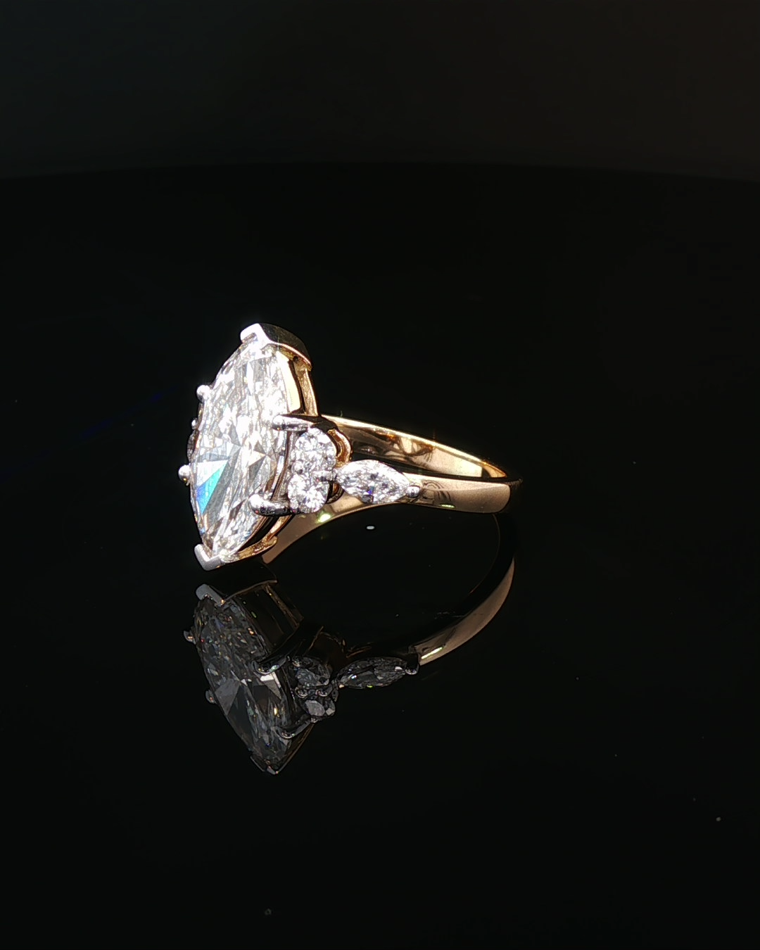 Marquise Brilliant Diamond Cluster Shoulder Engagement Ring in Yellow Gold