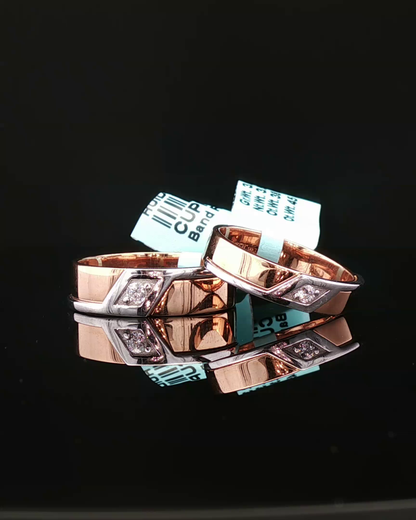 Contemporary Two-Tone Rose Gold Diamond Geometric Wedding Band Set